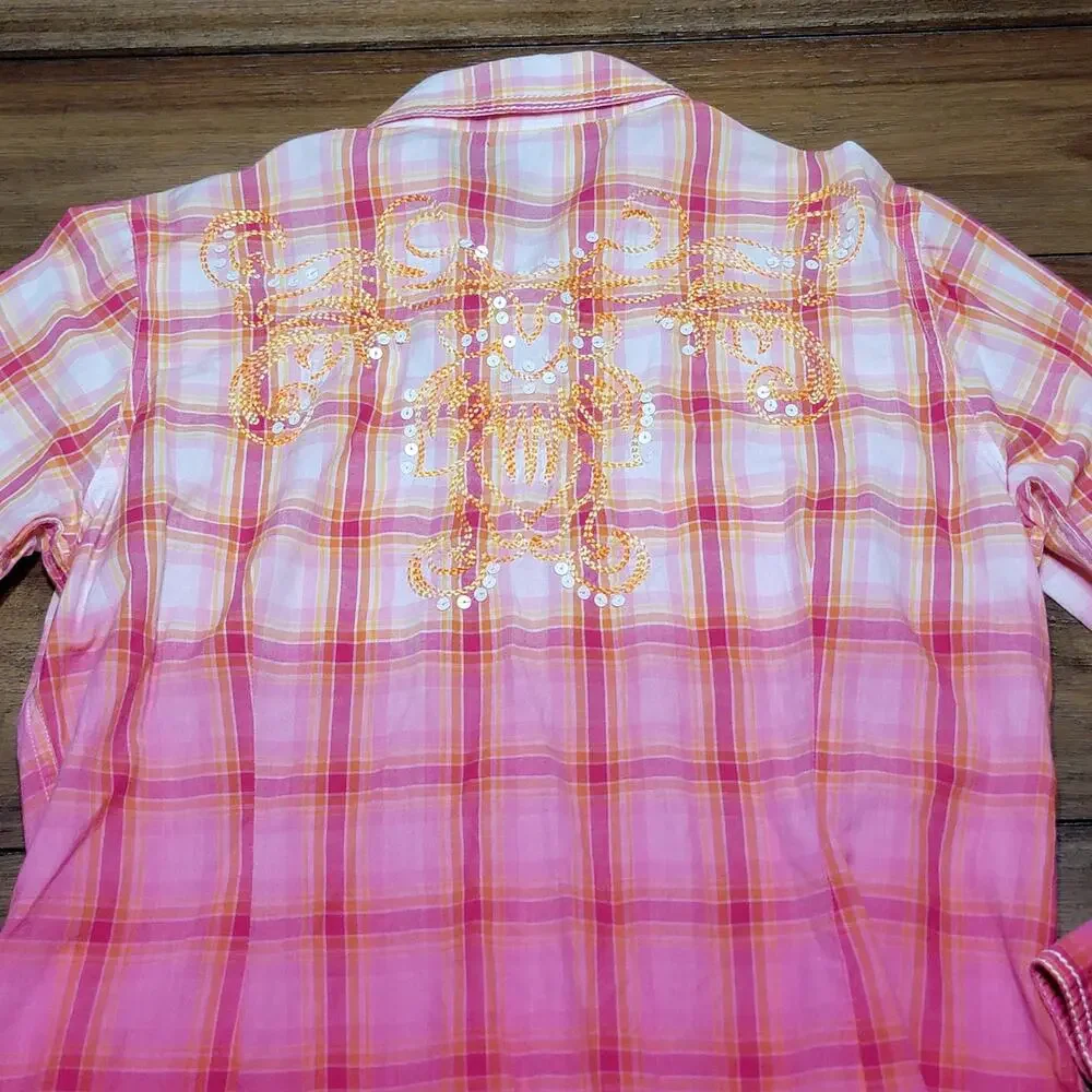Ariat LS Pink Fitted Full Snap Ladies Western Shirt w/ Embroidery - Size Large - Picture 6 of 9